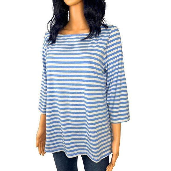 Jason Wu Women’s Scoop Neck Blue White Striped 3/4 Sleeve Top Size Medium - Picture 2 of 4